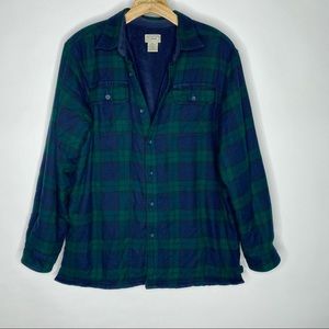 L.L. Bean Green & Blue Plaid Fleece Lined Flannel
